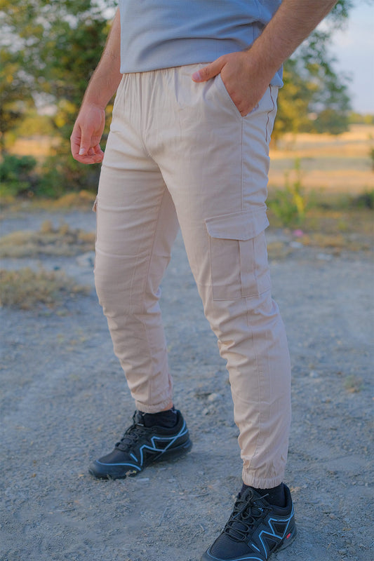 Açık Krem Jogger Kargo Cep Pantolon