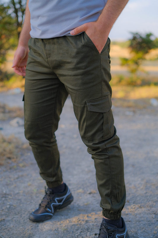 Koyu Yeşil Jogger Kargo Cep Pantolon