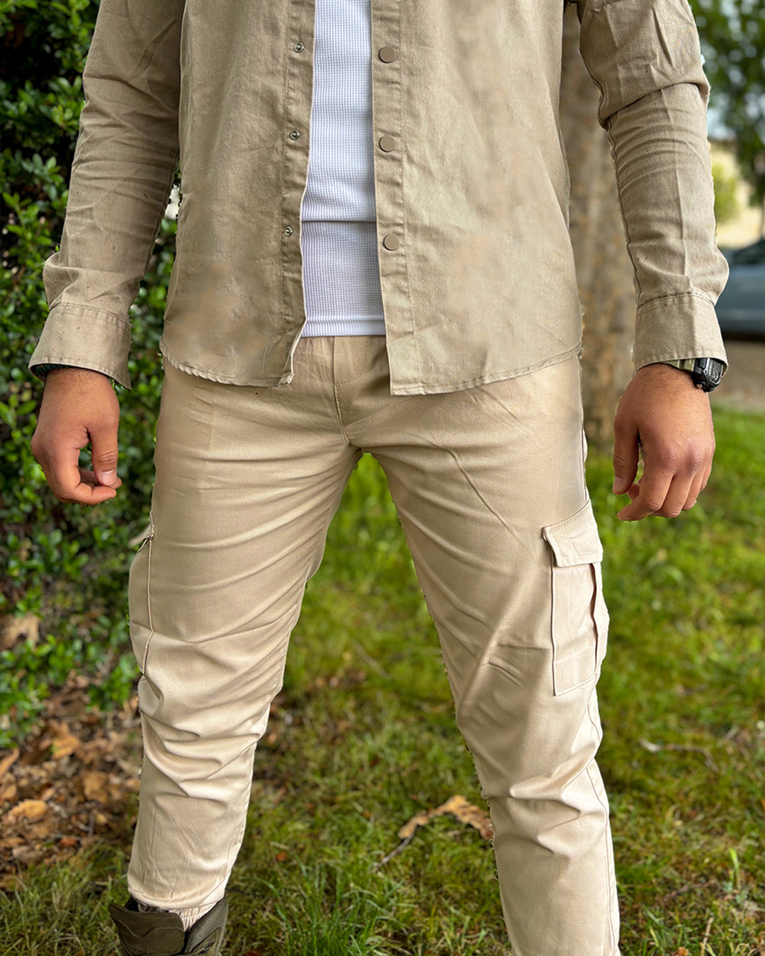 Açık Krem Jogger Kargo Cep Pantolon - Görsel 4